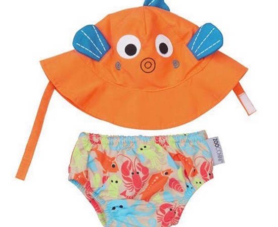 Zoocchini Orange UPF50+ Baby Swim Diaper & Sun Hat Set - Sushi the Fish for 6-12 months