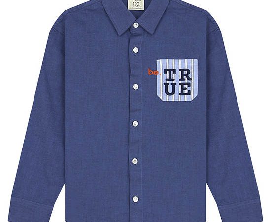 GIORDANO Boy's Embroidery Pocket Oxford Shirts (Little ME) Navy