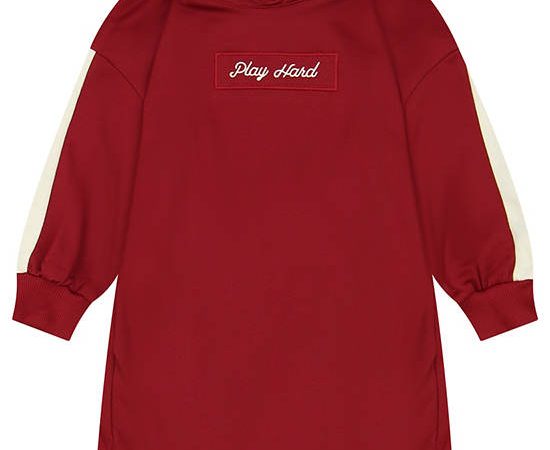 GIORDANO Girl's French Terry Embroidery Hoodie Dress (Play Hard) Red