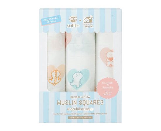 Sofflin Sofflin x Fluffy Bamboo Muslin Cloth Diapers, 30x30 inches (Pack of 3)