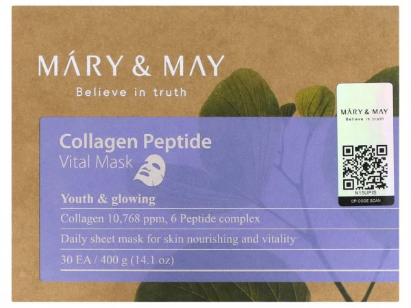 Mary&May, Collagen Peptide, Vital Beauty Mask, 30 шт., По 13,3 г (0,47 унции)