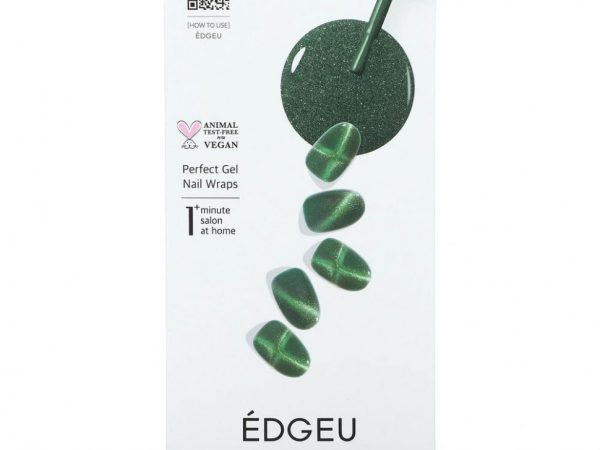 Edgeu, Гелевые обертывания для ногтей Perfect, ENA719, с зеленым магнитом, набор из 16 полосок