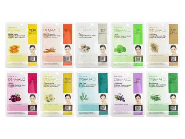 Dermal, Acne Care, косметические маски с коллагеновой эссенцией, ассорти, 10 листовых масок, 23 г (0,81 унции)